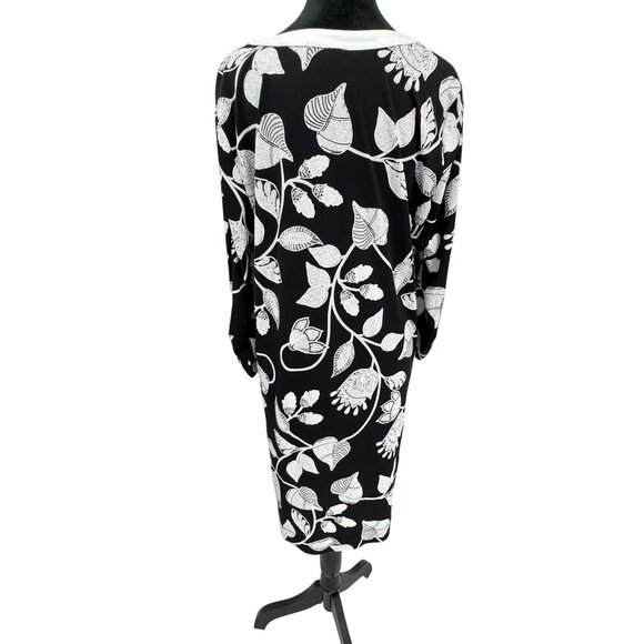 Anne Klein Midi Shift Dress Womens L Black Floral Textured 2 Tone Stretch A Line - Picture 7 of 8